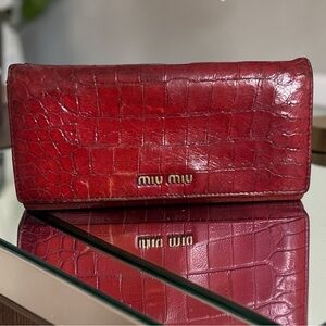 Miu Miu Red Croc Embossed Patent Leather Flap Continental Wallet